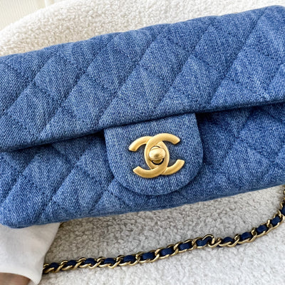 Chanel 22C Pearl Crush Rectangle Mini Flap in Denim, Blue Leather and AGHW
