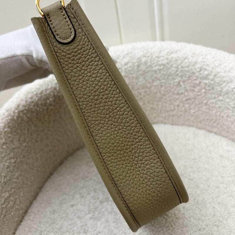 Hermes Mini Evelyne 16 in Beige Marfa Clemence Leather, Canvas Strap and GHW