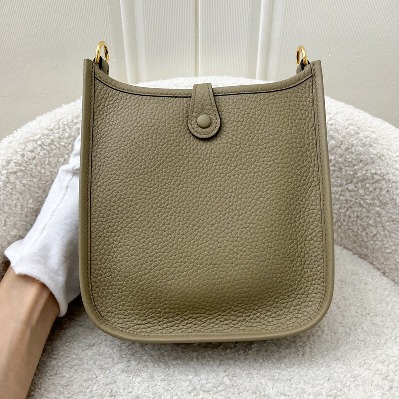 Hermes Mini Evelyne 16 in Beige Marfa Clemence Leather, Canvas Strap and GHW