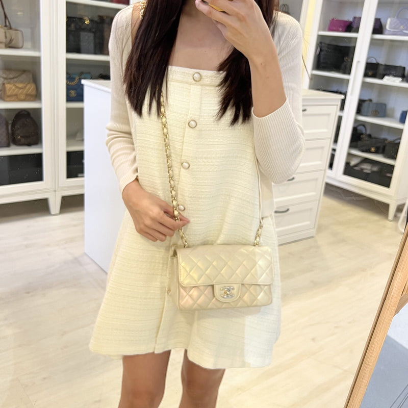 Chanel Classic Mini Rectangle Flap in 20B Iridescent Ivory Lambskin and LGHW