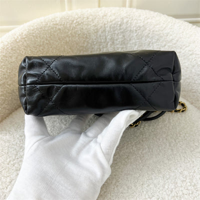 Chanel 22 Mini Hobo Handbag in Black Shiny Calfskin and GHW