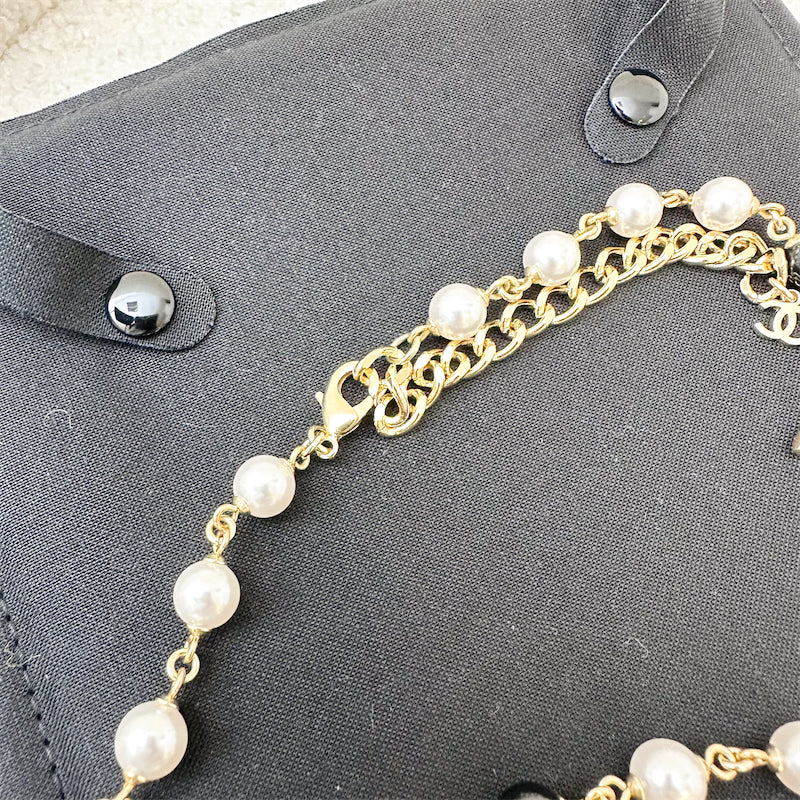 Chanel 24C Necklace with Crystal Studded CC Logo and Pearls