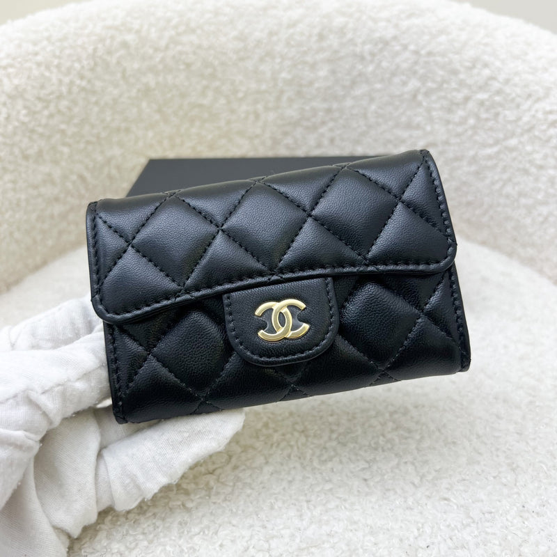 Chanel Classic Snap Card Holder in Black Lambskin and GHW