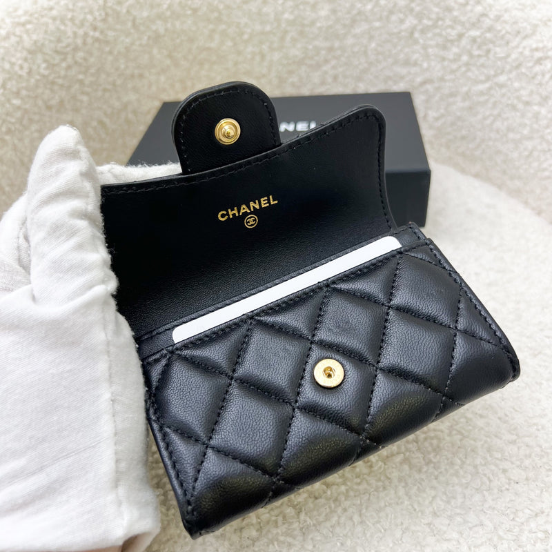 Chanel Classic Snap Card Holder in Black Lambskin and GHW