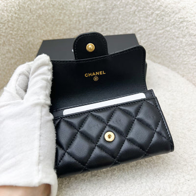 Chanel Classic Snap Card Holder in Black Lambskin and GHW