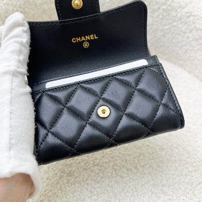 Chanel Classic Snap Card Holder in Black Lambskin and GHW