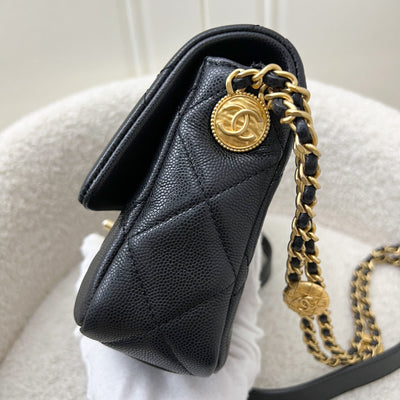 Chanel 22A Twist Your Buttons Small Flap in Black Caviar and AGHW