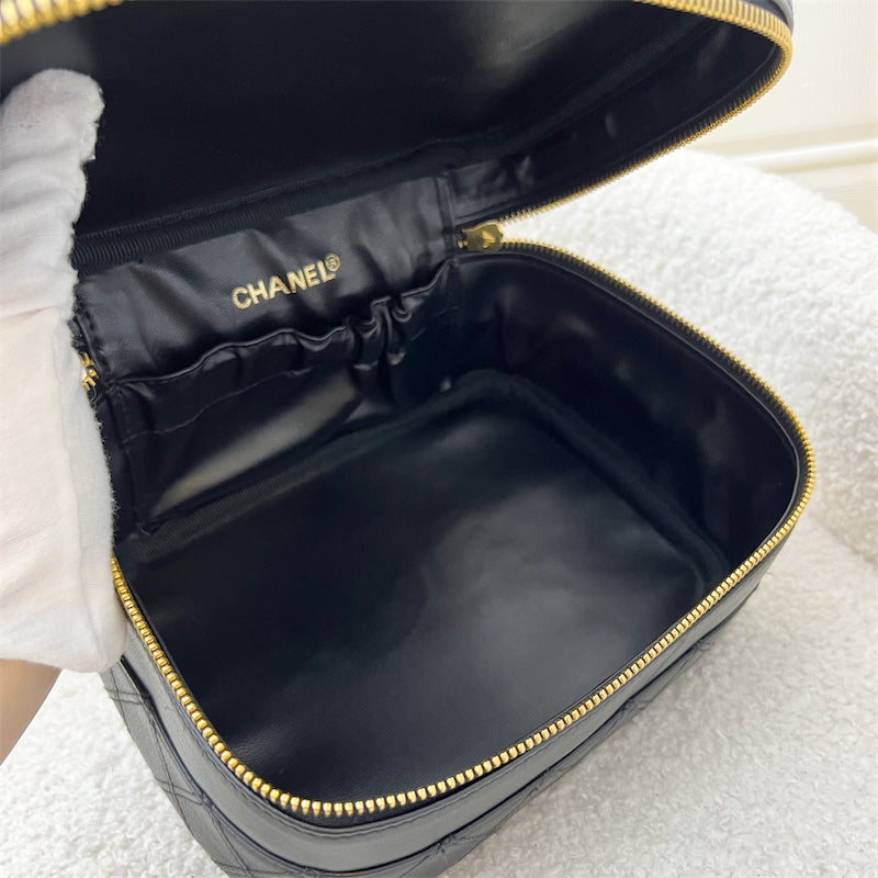 Chanel Vintage Travel Vanity Bag in Black Lambskin 24K GHW