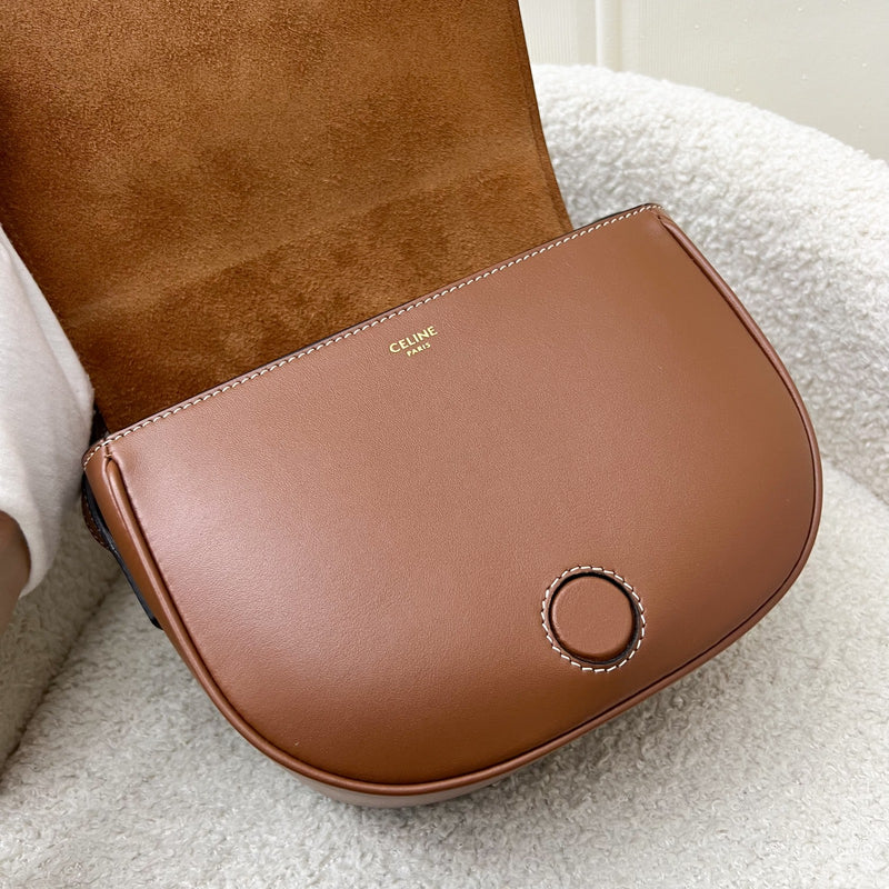 Celine Medium Folco Bag in Tan Calfskin and GHW