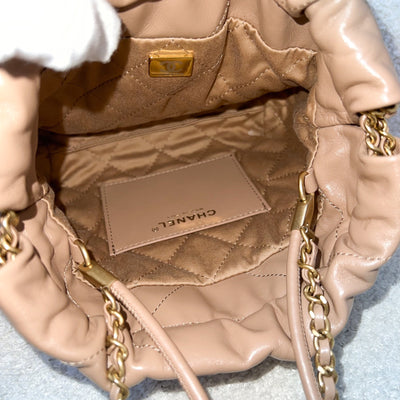 Chanel 22 Mini Hobo Handbag in 23B Dark Beige Calfskin and AGHW