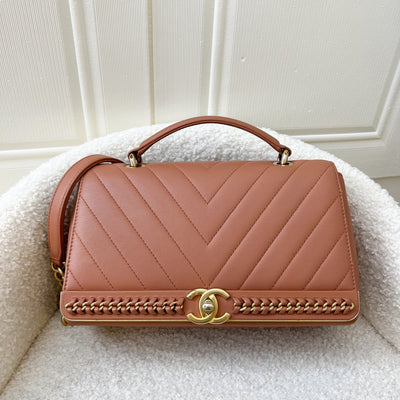 Chanel Chevron Top Handle Flap in Light Brown Calfskin and AGHW