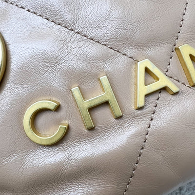 Chanel 22 Mini Hobo Handbag in 23B Dark Beige Calfskin and AGHW