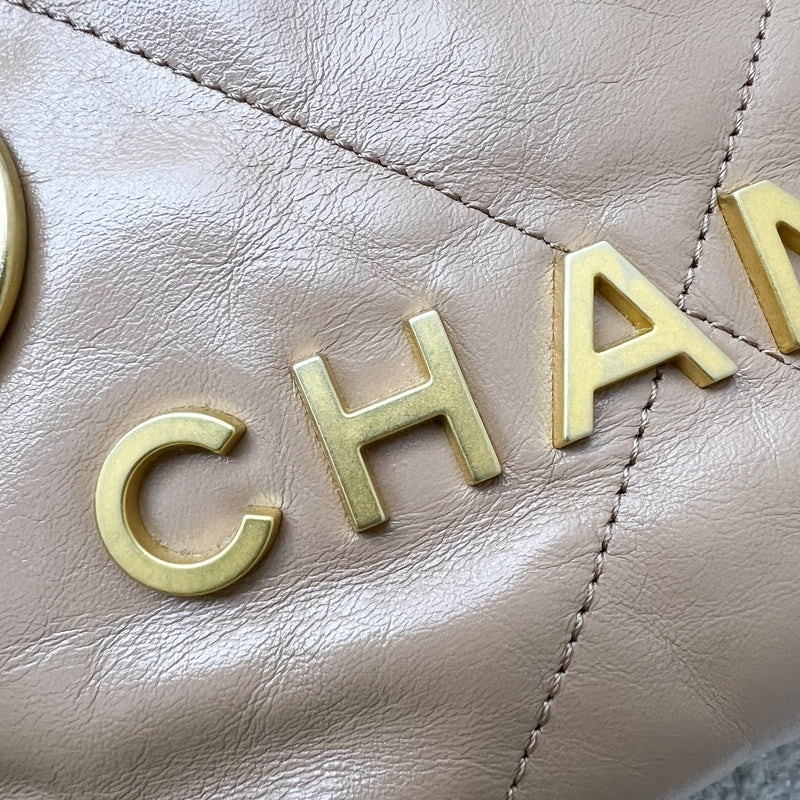 Chanel 22 Mini Hobo Handbag in 23B Dark Beige Calfskin and AGHW