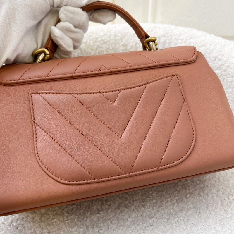 Chanel Chevron Top Handle Flap in Light Brown Calfskin and AGHW