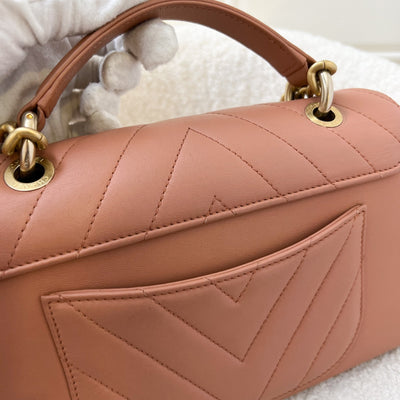 Chanel Chevron Top Handle Flap in Light Brown Calfskin and AGHW