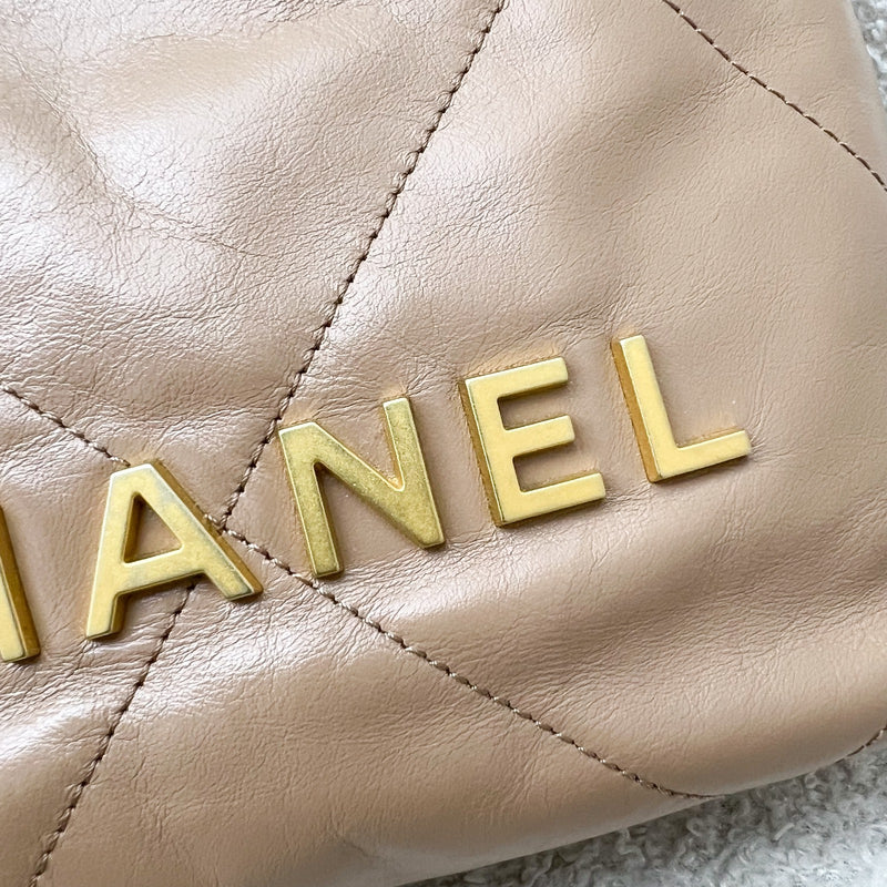 Chanel 22 Mini Hobo Handbag in 23B Dark Beige Calfskin and AGHW