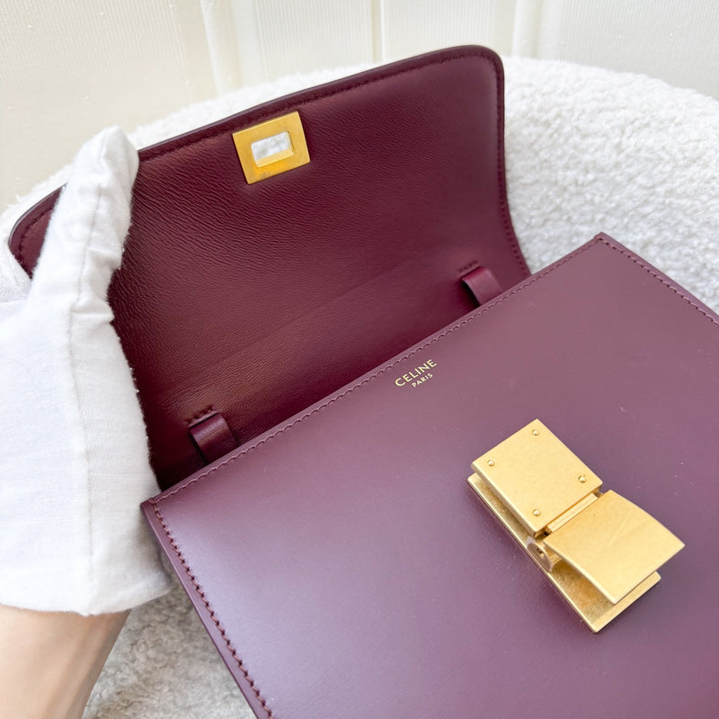 Celine Teen Classic Box Bag in Burgundy Calfskin AGHW