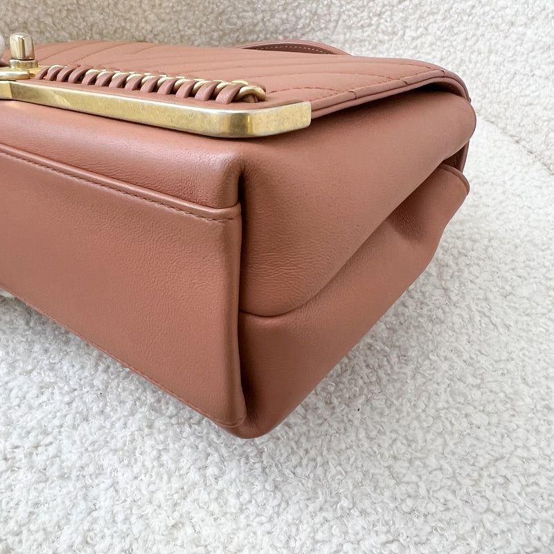 Chanel Chevron Top Handle Flap in Light Brown Calfskin and AGHW