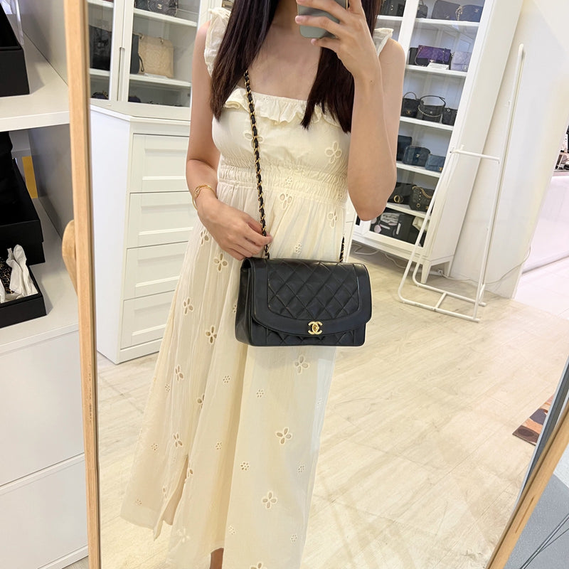 Chanel Medium Vintage Diana Flap in Black Lambskin and 24K GHW