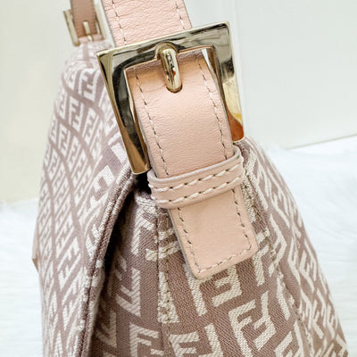 Fendi Zucchino Canvas Mamma Forever with Dusky Pink / Nude Leather Shoulder Bag