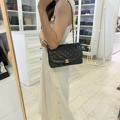 Chanel Medium Vintage Diana Flap in Black Lambskin and 24K GHW