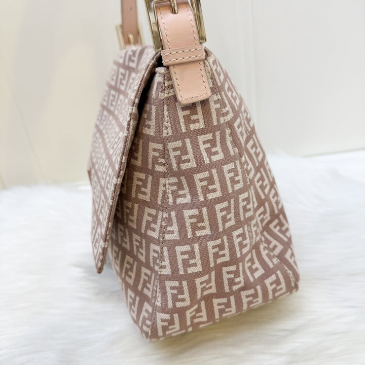 【FENDI】ブラウン＆ホワイト ウィーゼルFURスヌード未使用新品（専用箱付） Fendi Zucchino Canvas Mamma Forever with Dusky Pink / Nude Leather