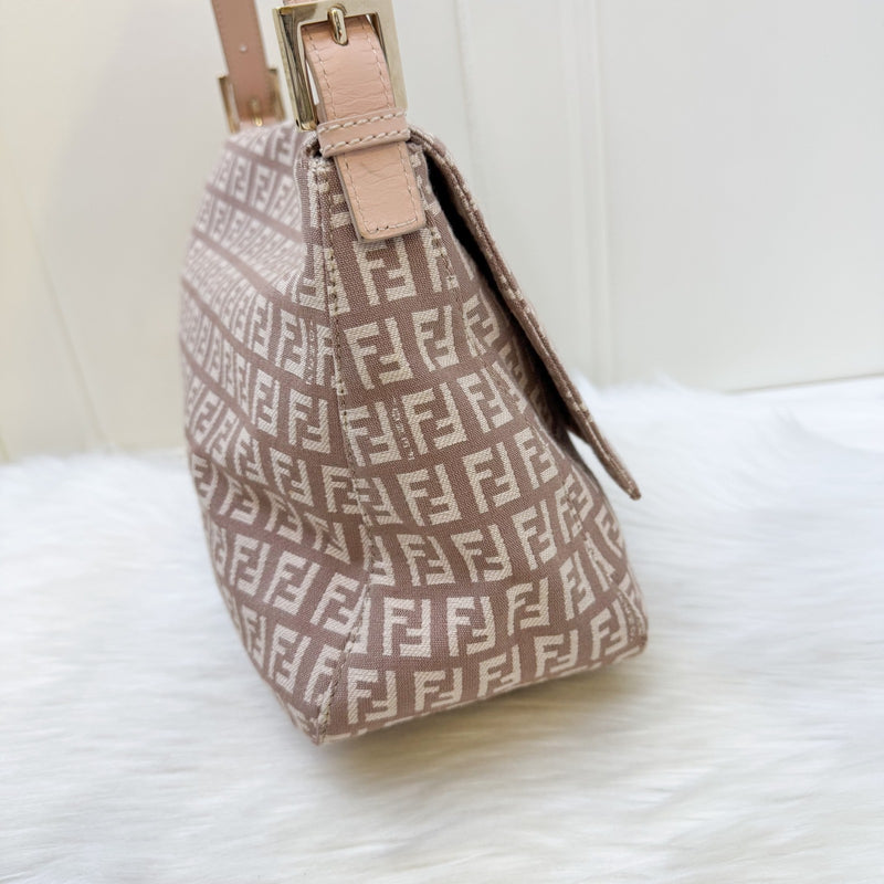 Fendi Zucchino Canvas Mamma Forever with Dusky Pink / Nude Leather Shoulder Bag