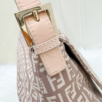 Fendi Zucchino Canvas Mamma Forever with Dusky Pink / Nude Leather Shoulder Bag