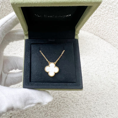 Van Cleef & Arpels VCA Vintage Alhambra Single Motif Pendant Necklace with Mother of Pearl MOP in 18K Yellow Gold (Extended Length)