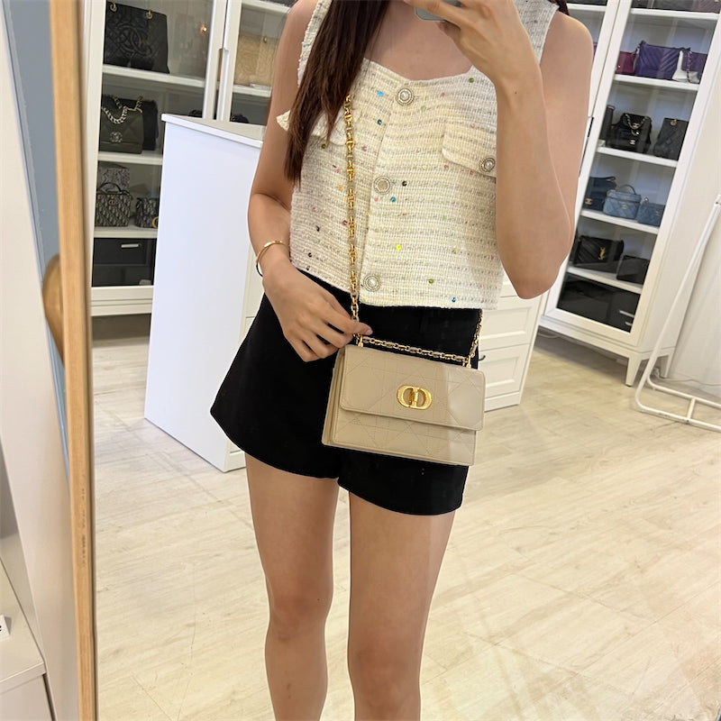 Dior Miss Caro Mini Flap Bag in Powder Beige Macrocannage Lambskin and GHW