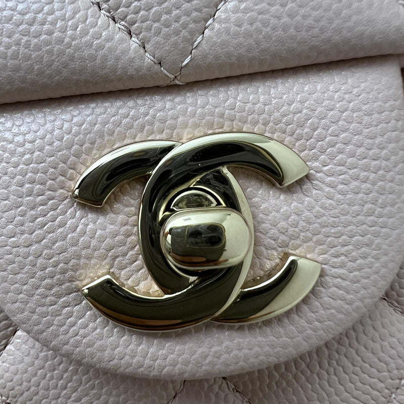 Chanel Small Classic Flap CF in 21C Rose Clair Light Pink Caviar and LGHW