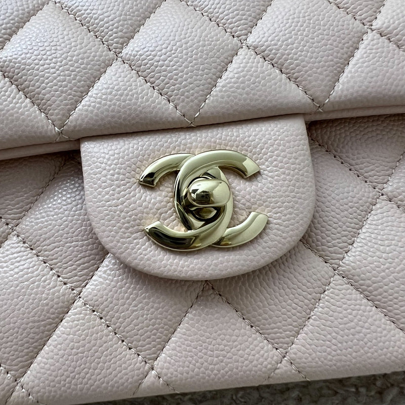 Chanel Small Classic Flap CF in 21C Rose Clair Light Pink Caviar and LGHW