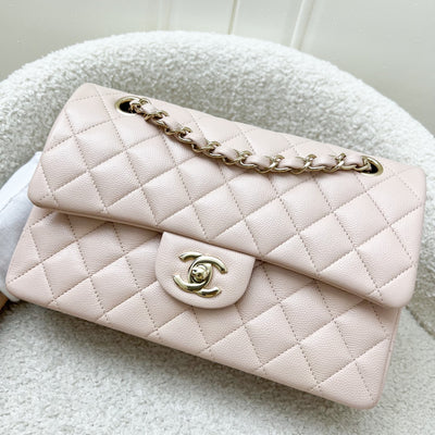 Chanel Small Classic Flap CF in 21C Rose Clair Light Pink Caviar and LGHW