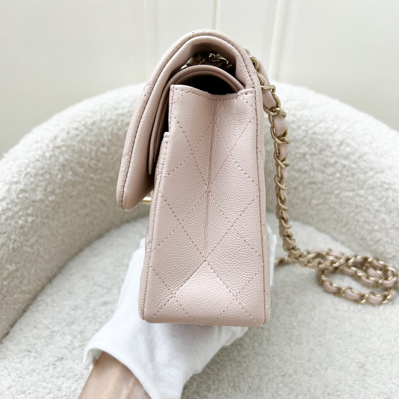 Chanel Small Classic Flap CF in 21C Rose Clair Light Pink Caviar and LGHW