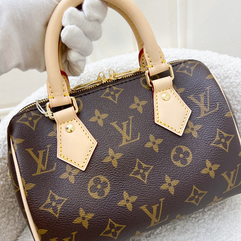 LV Speedy Bandouliere 20 in Monogram Canvas and Black Patterned Strap (Model: M46234)