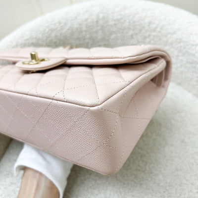 Chanel Small Classic Flap CF in 21C Rose Clair Light Pink Caviar and LGHW