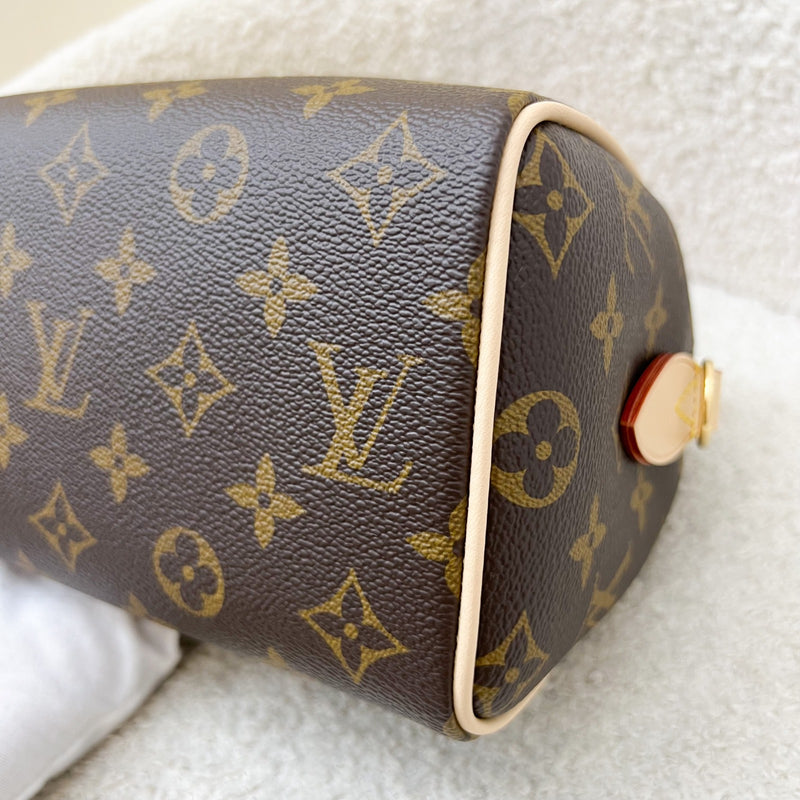 LV Speedy Bandouliere 20 in Monogram Canvas and Black Patterned Strap (Model: M46234)