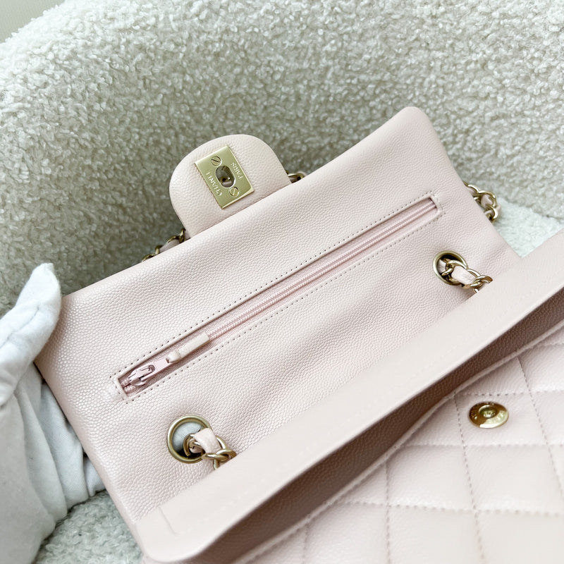 Chanel Small Classic Flap CF in 21C Rose Clair Light Pink Caviar and LGHW