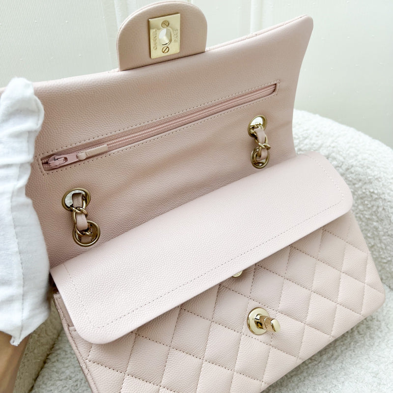 Chanel Small Classic Flap CF in 21C Rose Clair Light Pink Caviar and LGHW