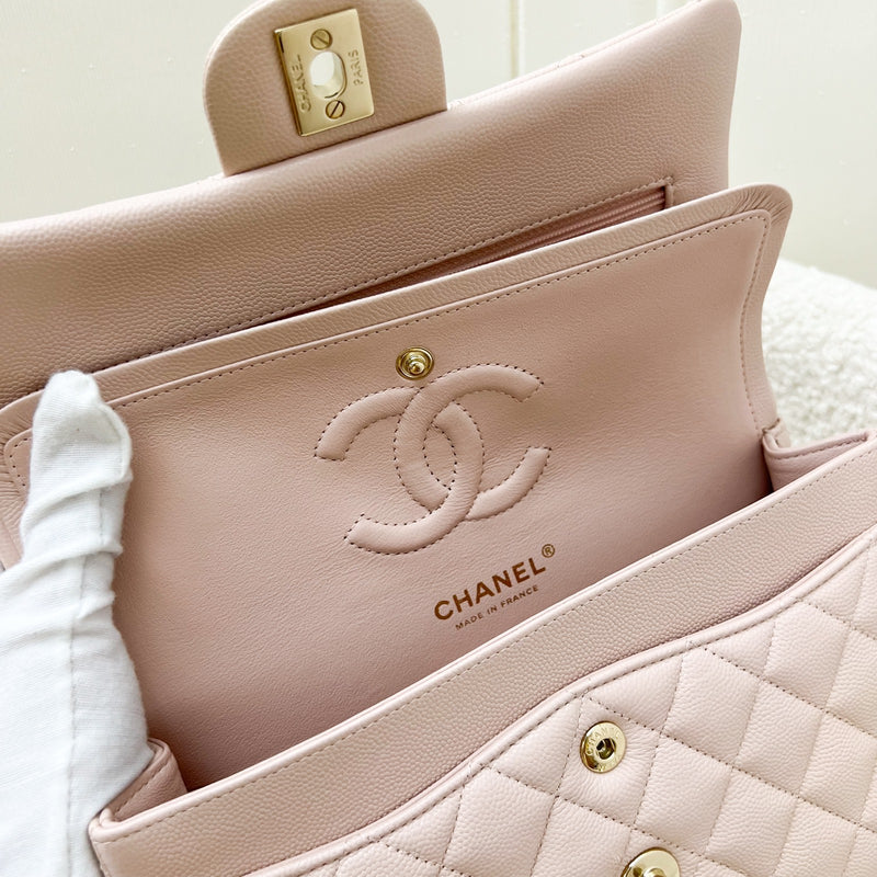 Chanel Small Classic Flap CF in 21C Rose Clair Light Pink Caviar and LGHW