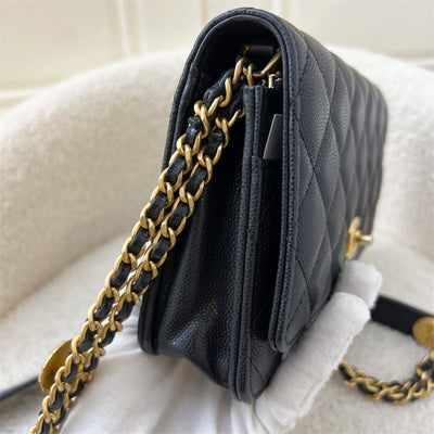 Chanel 22A "Twist Your Buttons" Wallet on Chain WOC in Black Caviar and AGHW