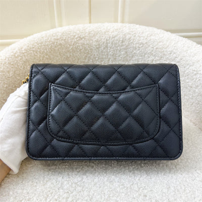 Chanel 22A "Twist Your Buttons" Wallet on Chain WOC in Black Caviar and AGHW