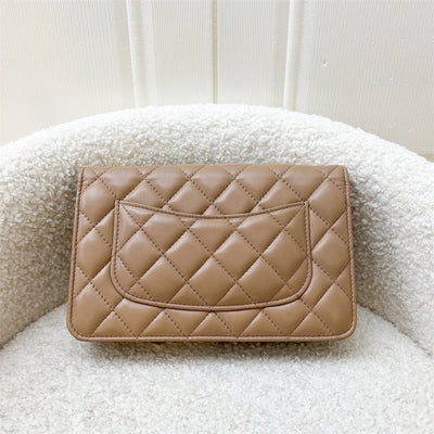 Chanel 22K Adjustable Wallet on Chain WOC in Dark Beige Lambskin and AGHW