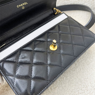 Chanel 22A "Twist Your Buttons" Wallet on Chain WOC in Black Caviar and AGHW