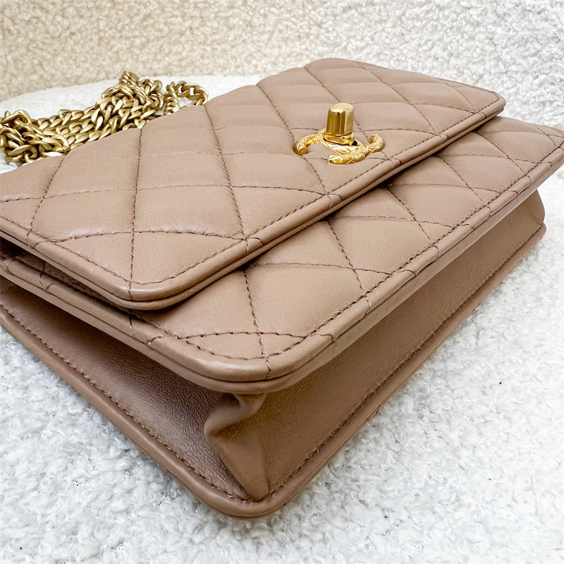 Chanel 22K Adjustable Wallet on Chain WOC in Dark Beige Lambskin and AGHW