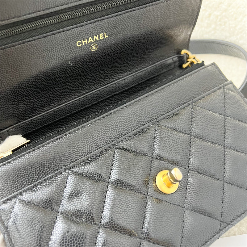 Chanel 22A "Twist Your Buttons" Wallet on Chain WOC in Black Caviar and AGHW