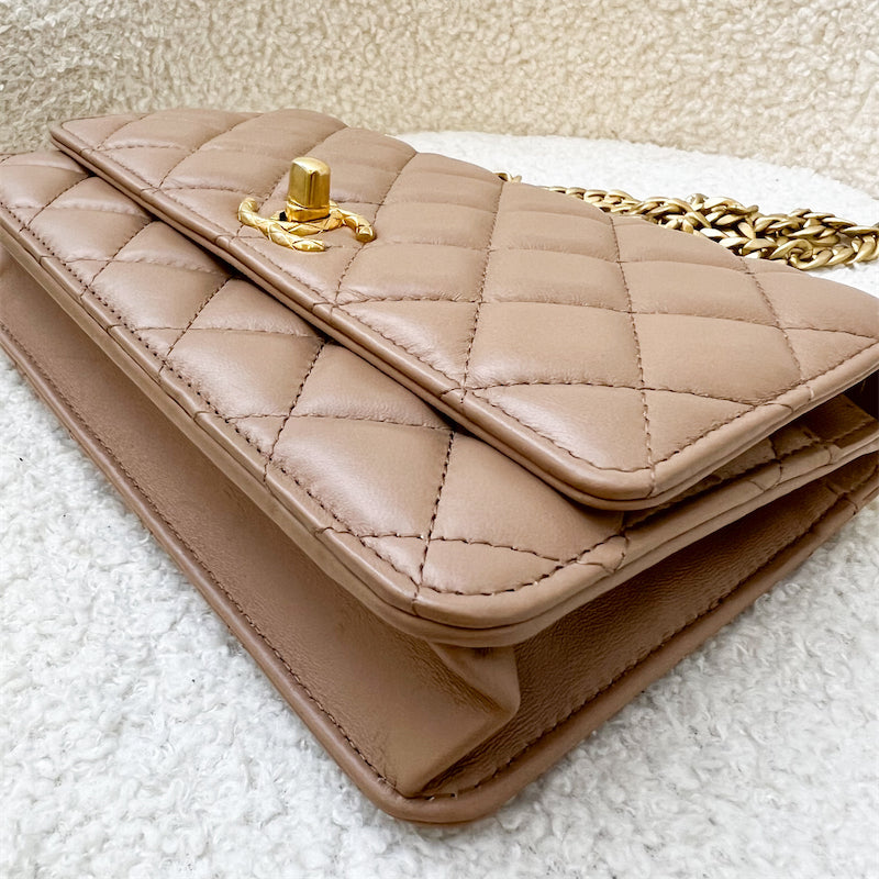 Chanel 22K Adjustable Wallet on Chain WOC in Dark Beige Lambskin and AGHW