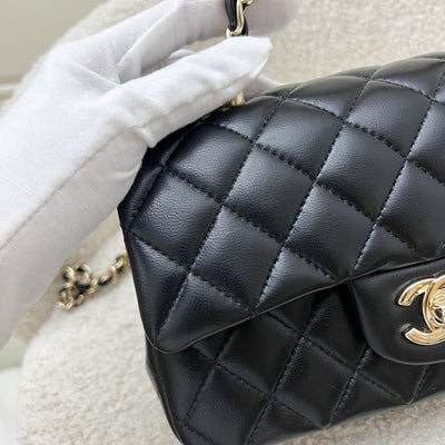 Chanel 23K Top Handle Mini Rectangular Flap in Black Lambskin and LGHW