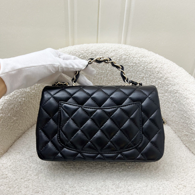 Chanel 23K Top Handle Mini Rectangular Flap in Black Lambskin and LGHW