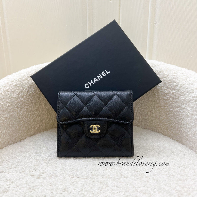 Chanel Classic Trifold Compact Wallet in Black Caviar and GHW